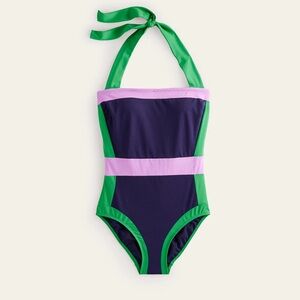 Boden NEW Santorini Halterneck Swimsuit
Navy/ Green Colourblock